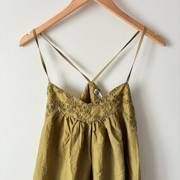 Zara Embroidered Chemise Dress Green Size XS - Picture 7 of 11